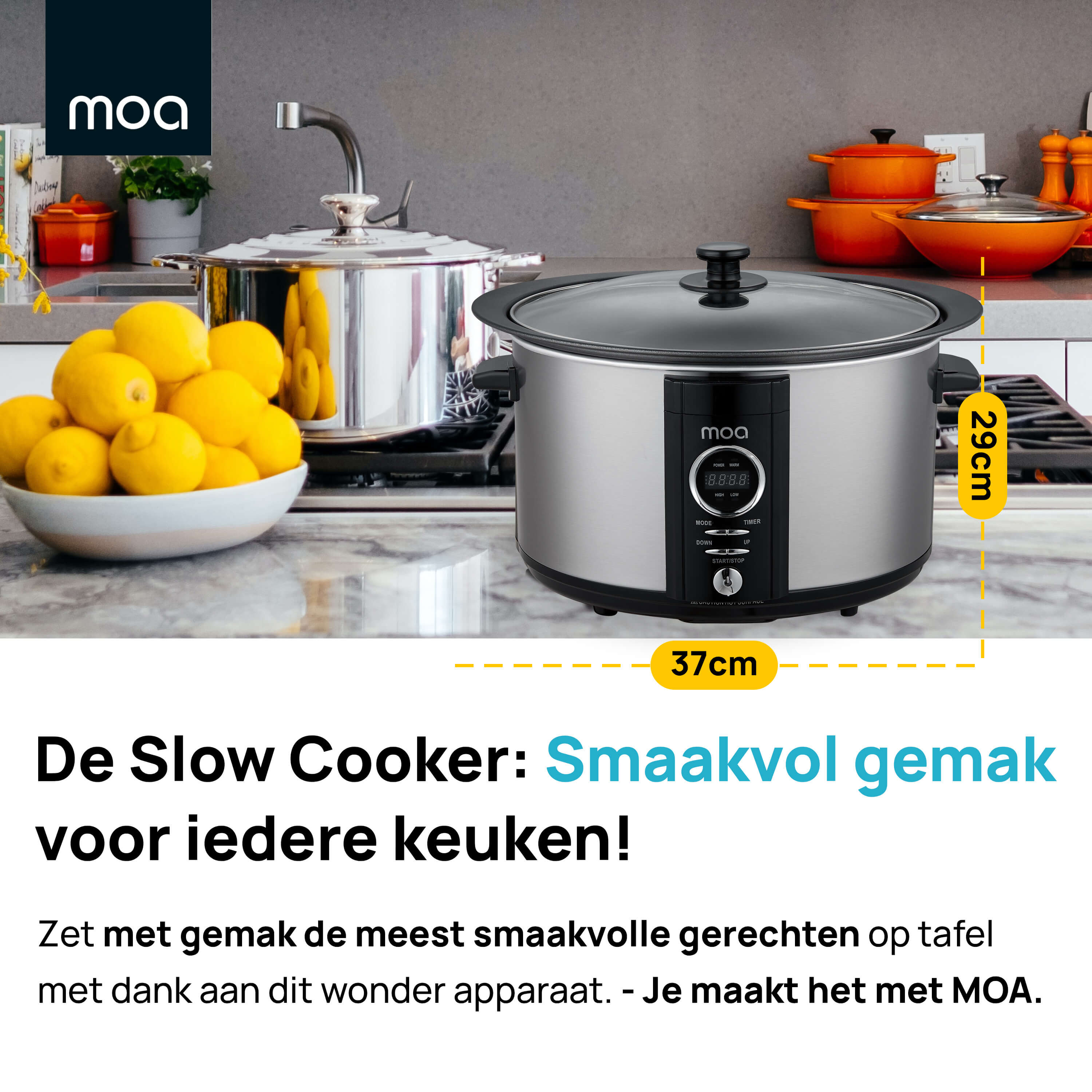MOA Digitale Slowcooker - Zilverkleurig - SC65D