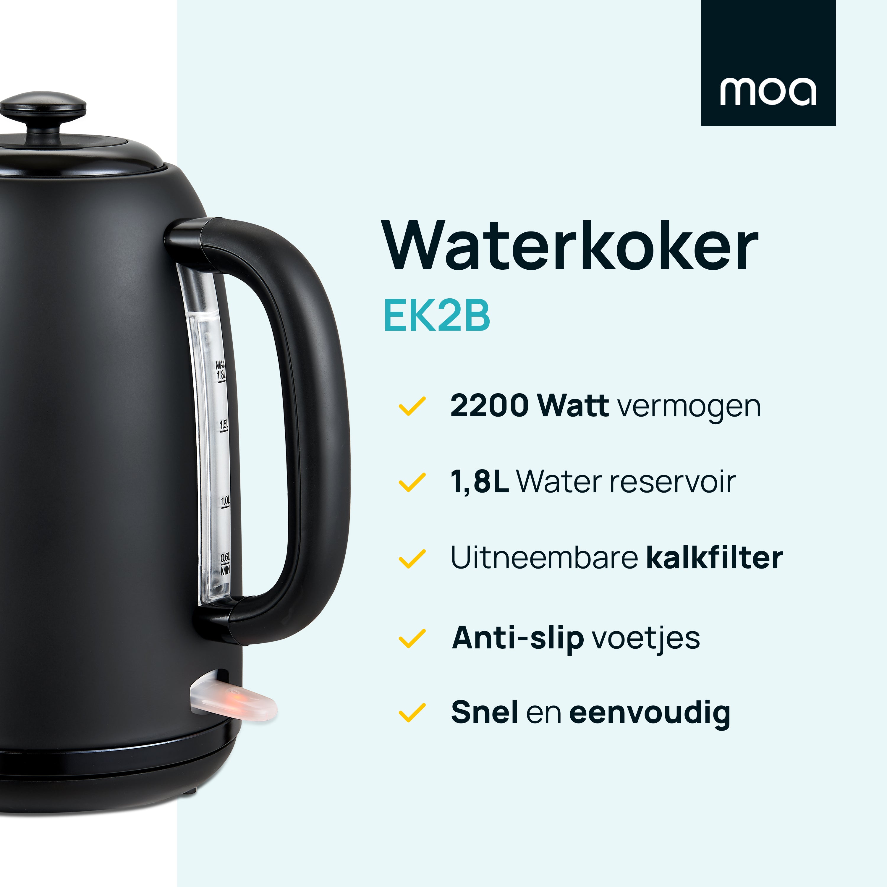 MOA Moderne Waterkoker - Zwart - EK2B
