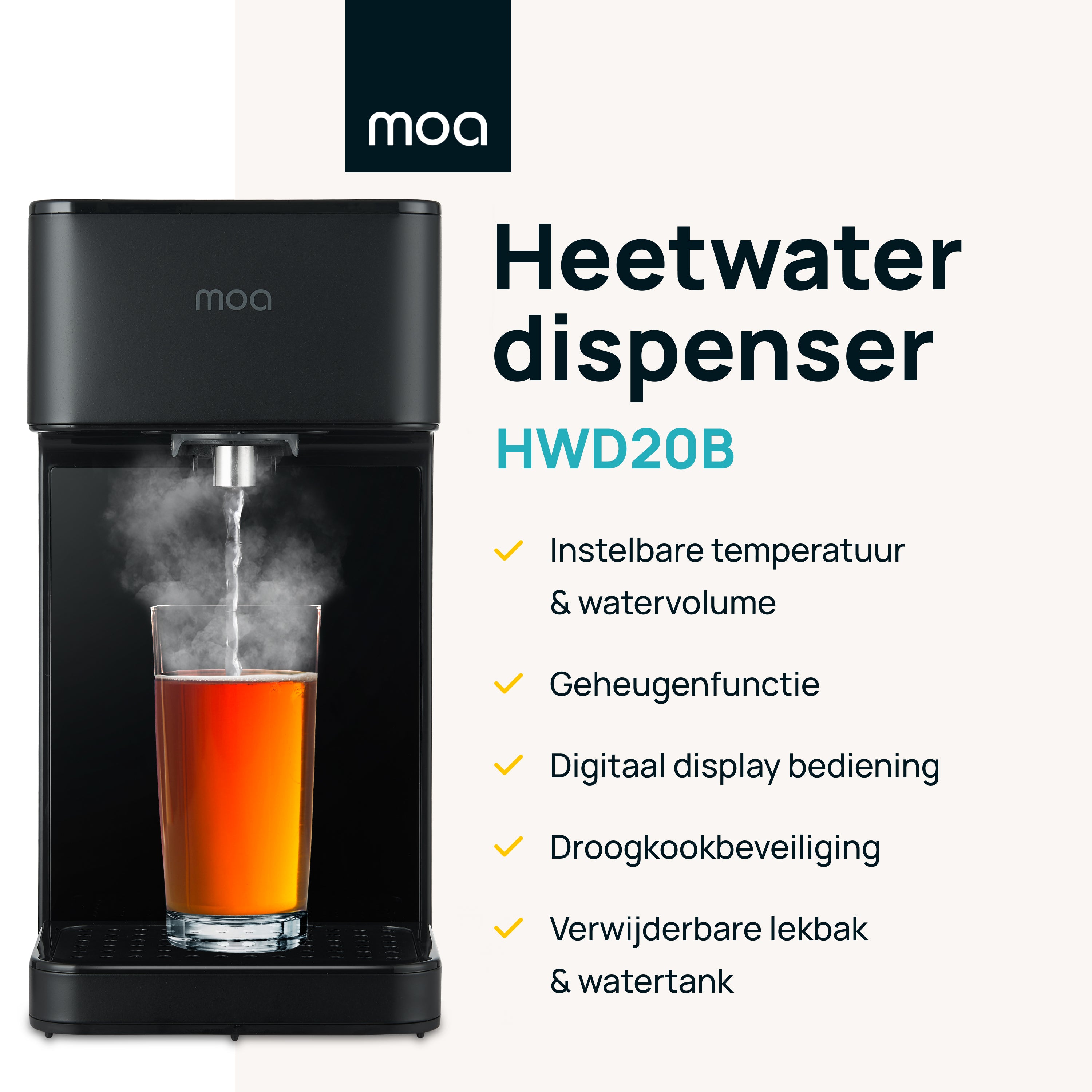 MOA Heetwaterdispenser - Zwart - HWD20B