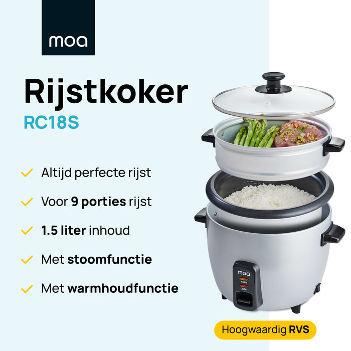 MOA Rijstkoker - Zilverkleurig - RC18S