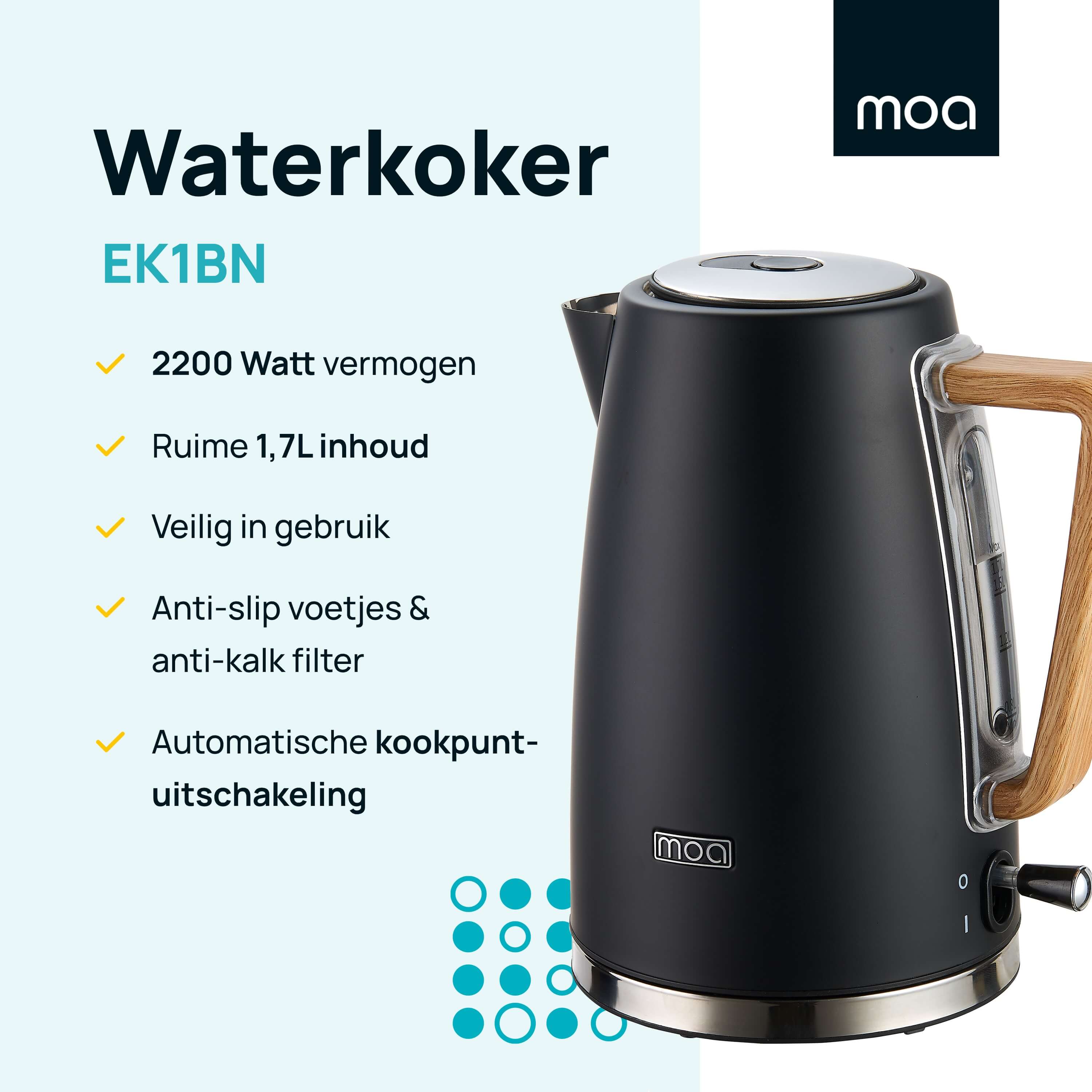 MOA Moderne Waterkoker - Zwart - EK1BN