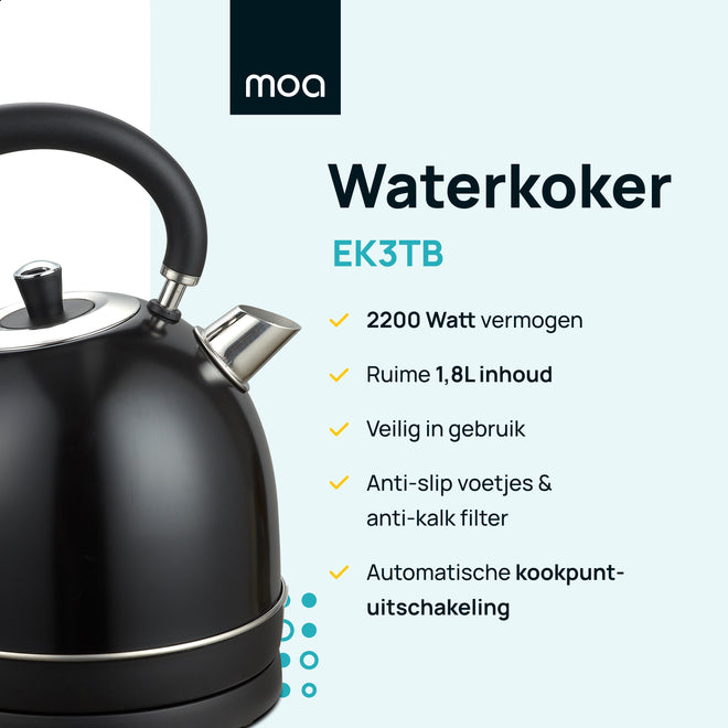 MOA Retro Waterkoker - Zwart - EK3TB