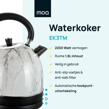 MOA Retro Waterkoker - Wit Marmer - EK3TM