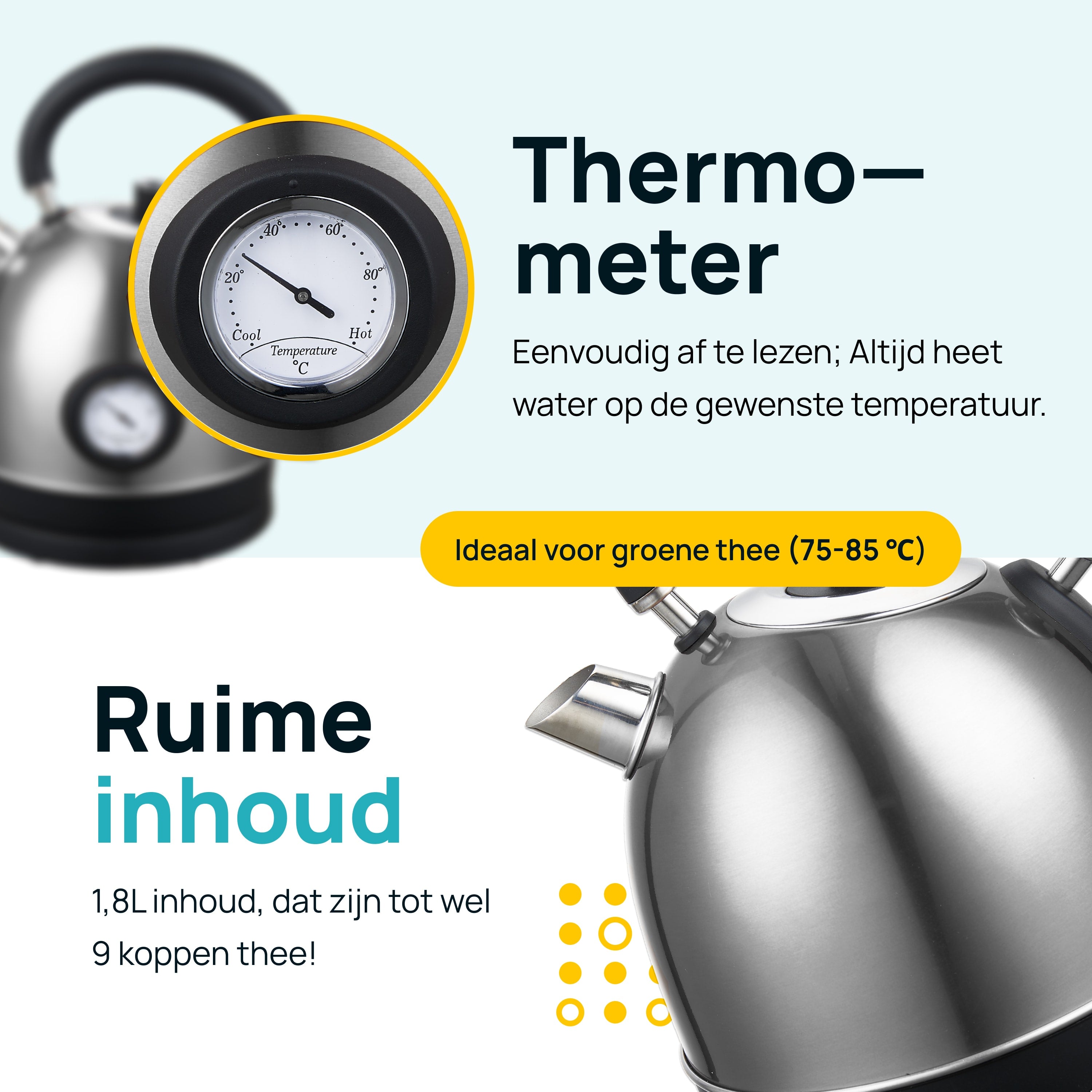 MOA Retro Waterkoker - Zilverkleurig - EK3TS