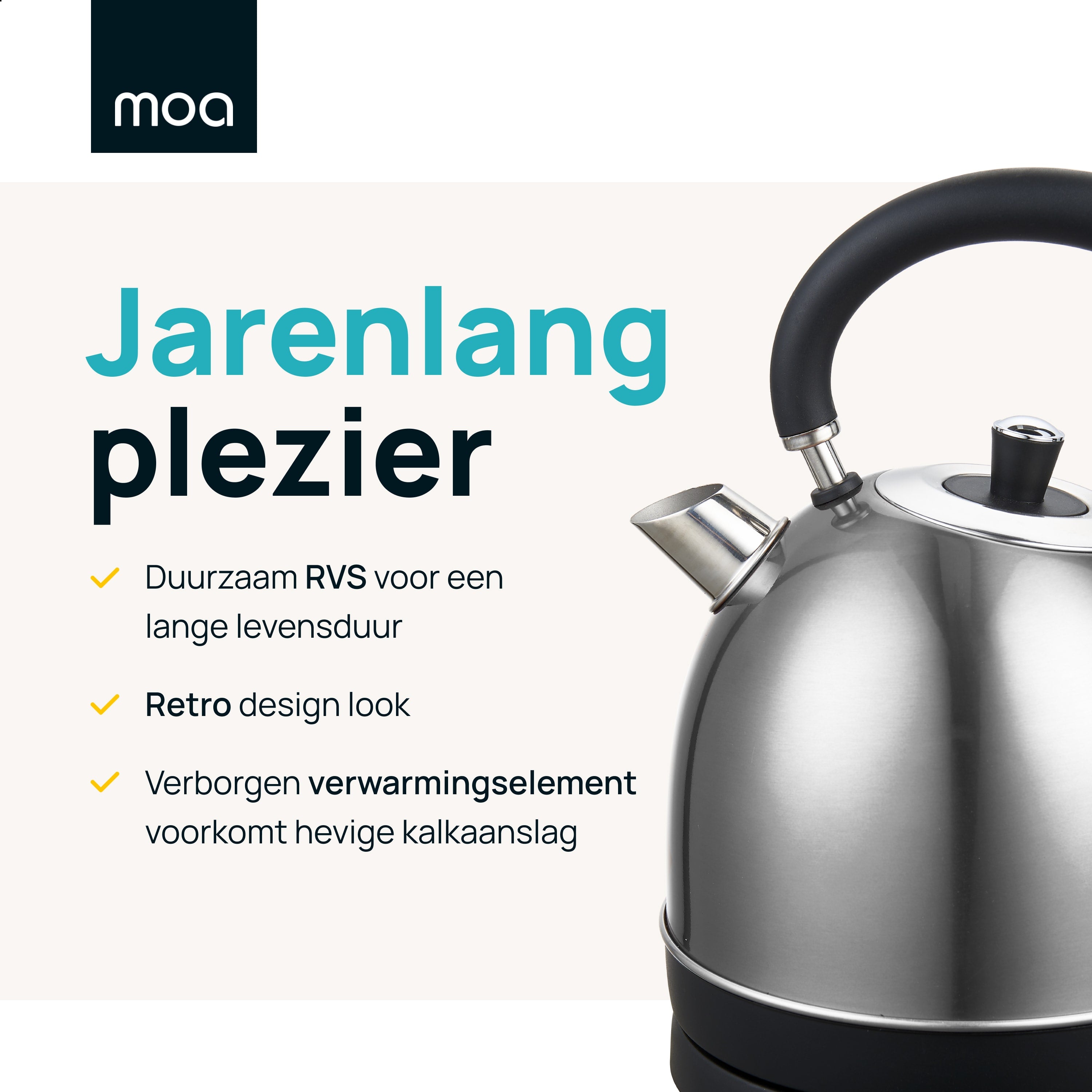 MOA Retro Waterkoker - Zilverkleurig - EK3TS