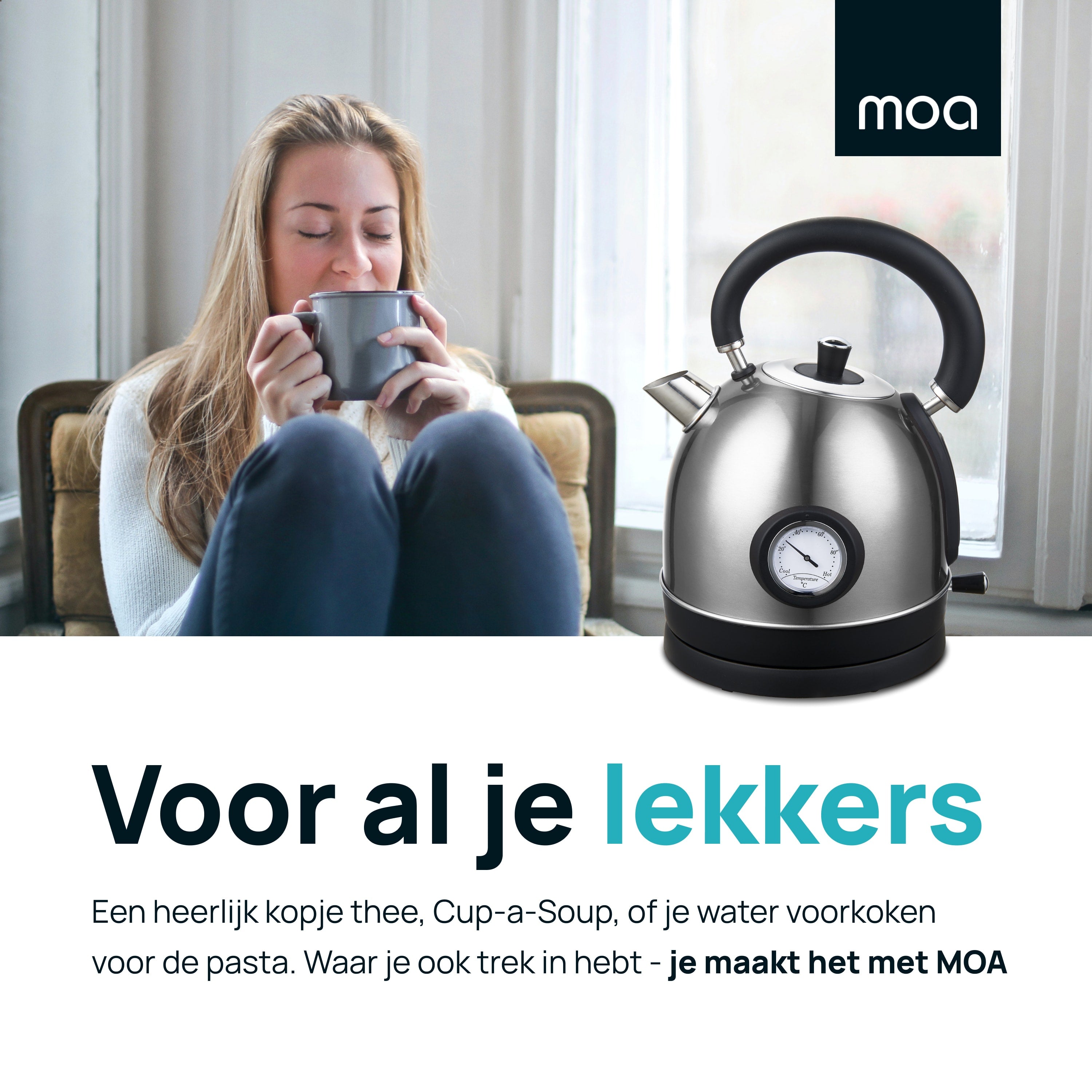 MOA Retro Waterkoker - Zilverkleurig - EK3TS