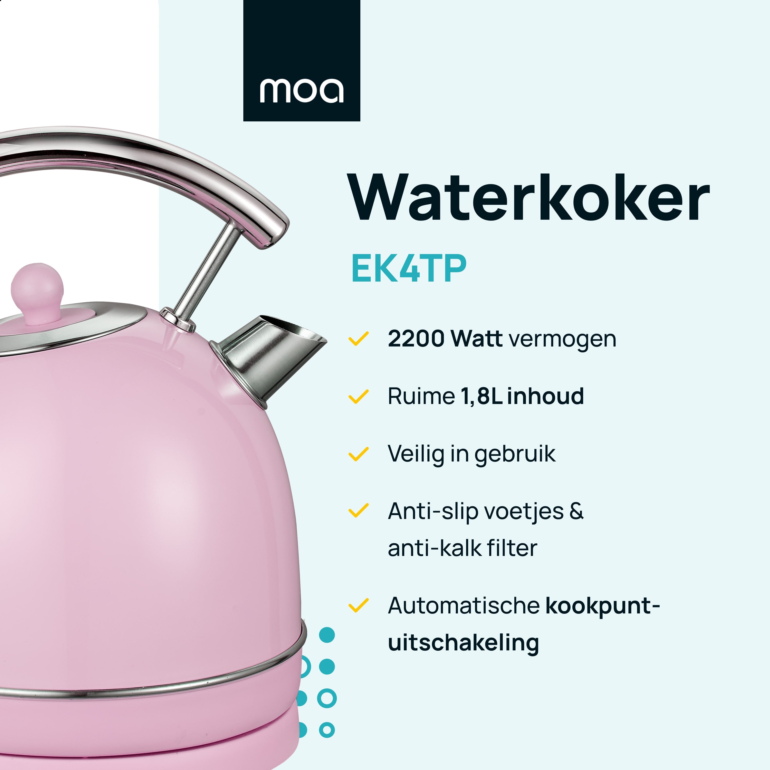 MOA Retro Waterkoker - Roze - EK4TP
