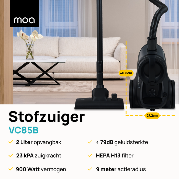 MOA Stofzuiger zonder zak - Zwart - VC85B